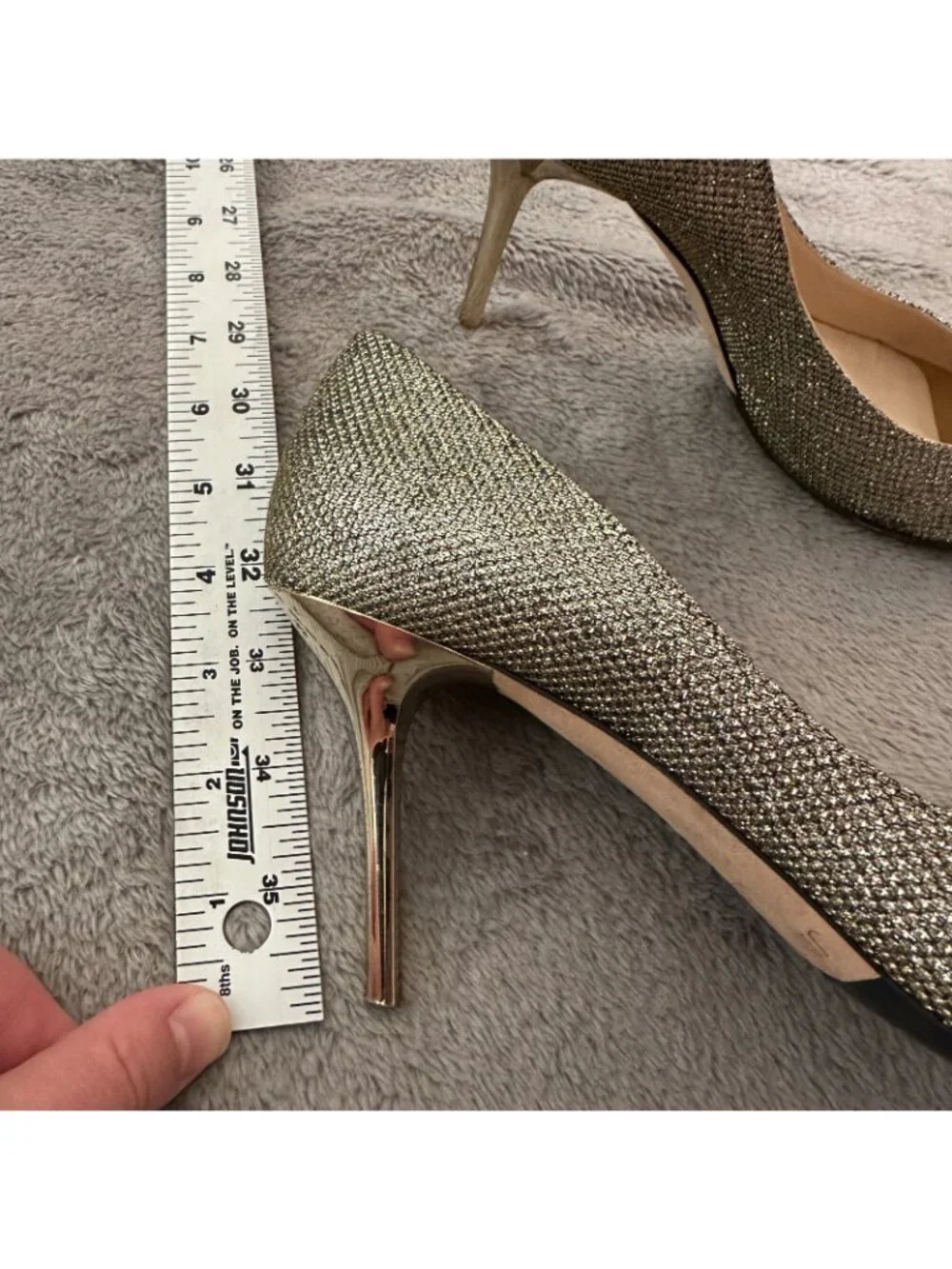*as is* Jimmy Choo Evelyn Glitter Peep Toe Gold Heels Womens size 38.5